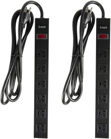 Bosonshop 2 Pack Long Power Strip Surge Protector, 6 Outlets Metal Heavy Duty Power Outlet, Wall Mountable with Hook & Loop, 6 ft Long Extension