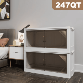 35.4 Inch Wide Clear Plastic Locker For Closet Organizer Storage, Folding Storage Box (Option: Beige2)