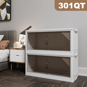 35.4 Inch Wide Clear Plastic Locker For Closet Organizer Storage, Folding Storage Box (Option: Beige4)