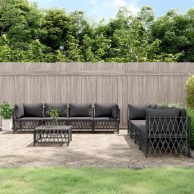 9 Piece Patio Lounge Set with Cushions Anthracite Steel (Color: Anthracite)