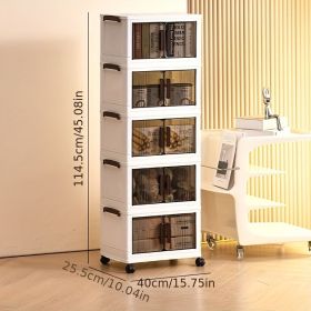 1pc multi-layer foldable open storage cabinet for home living room high-looking storage box dormitory wheeled multi-layer book snack storage lock (size: 5rd floor)